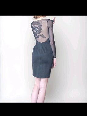 Alexia Admor Black Dragon-Embellished Bodycon Dress XS NWT